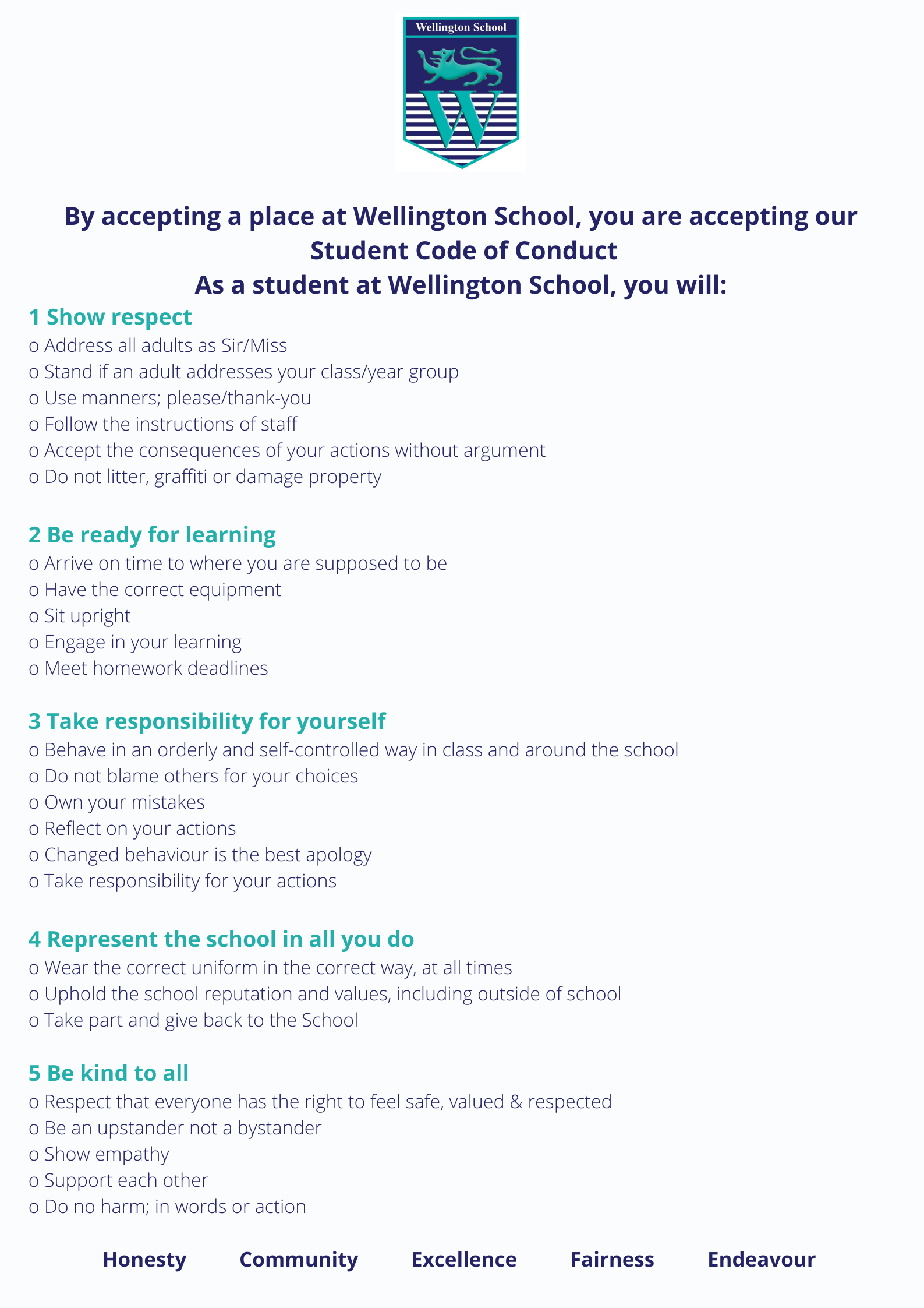 Student Code Of Conduct 2022 23 Wellington School